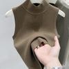 Korean Retro Half Turtleneck Slim Knitted Vest Women Solid Color Elegant Sleeveless Crop Top