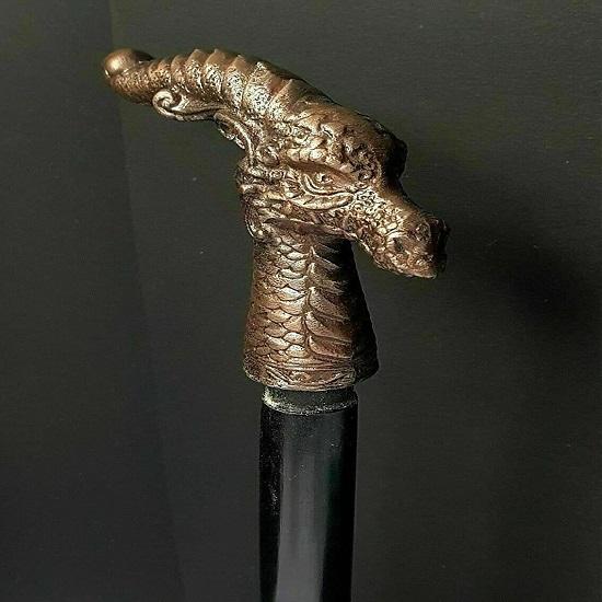 Copper Finish Gothic Dragon Head Cane Wooden Walking Stick Shift Gift