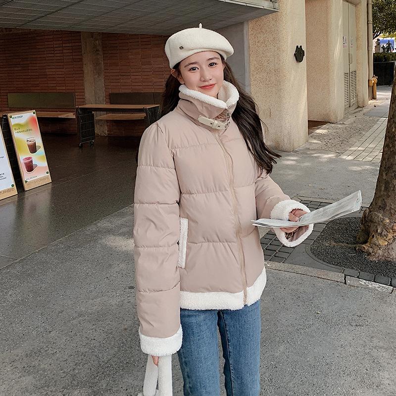 FASHION cotton-paddedvelvet women's 2024 new stand-up collar loose cotton-paddedlamb wool splicing cotton-padded s winterwomen's s Clothes