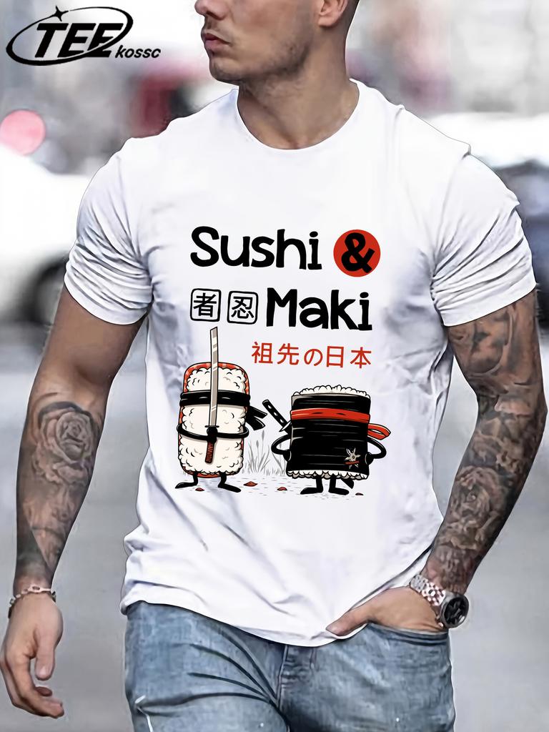 Sushi MakiS Japanese Cuisine TShirt Men Summer Cotton T Shirts AllMatch Casual Clothes ONeck Loose Unisex Colour Streetwear