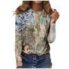 Women's Fashion Casual LongSleeve Print Round Neck Pullover Top Blouse