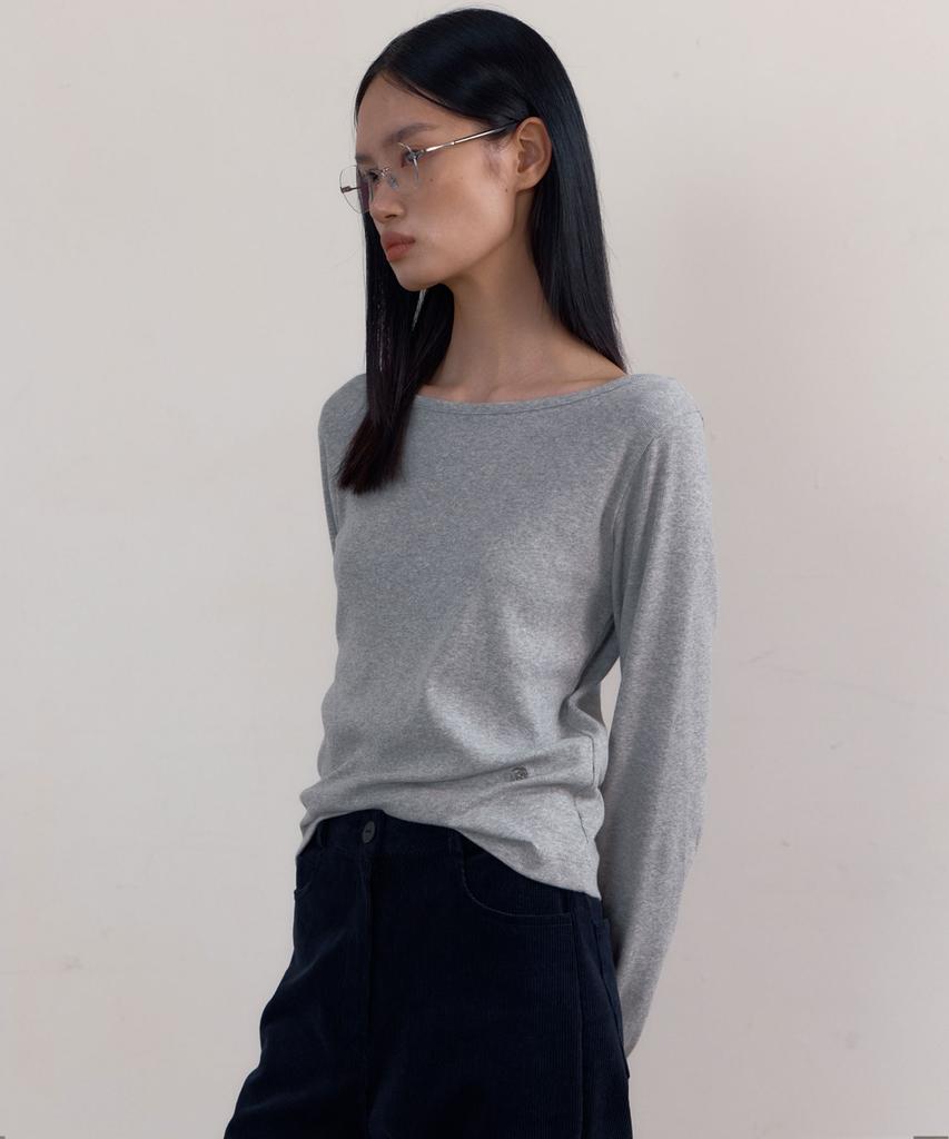 38COMEONCOMMON Symbol Boat-Neck Long Sleeve T-Shirts (Melange Gray)