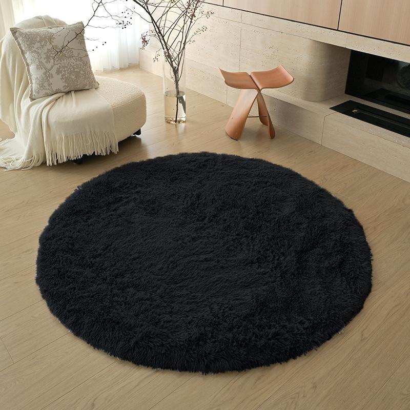Checkerboard Round Fluffy Shaggy Rug Soft Long Pile Carpet for Bedroom Living Room Plaid Area Rug Kids Room Circular Mat