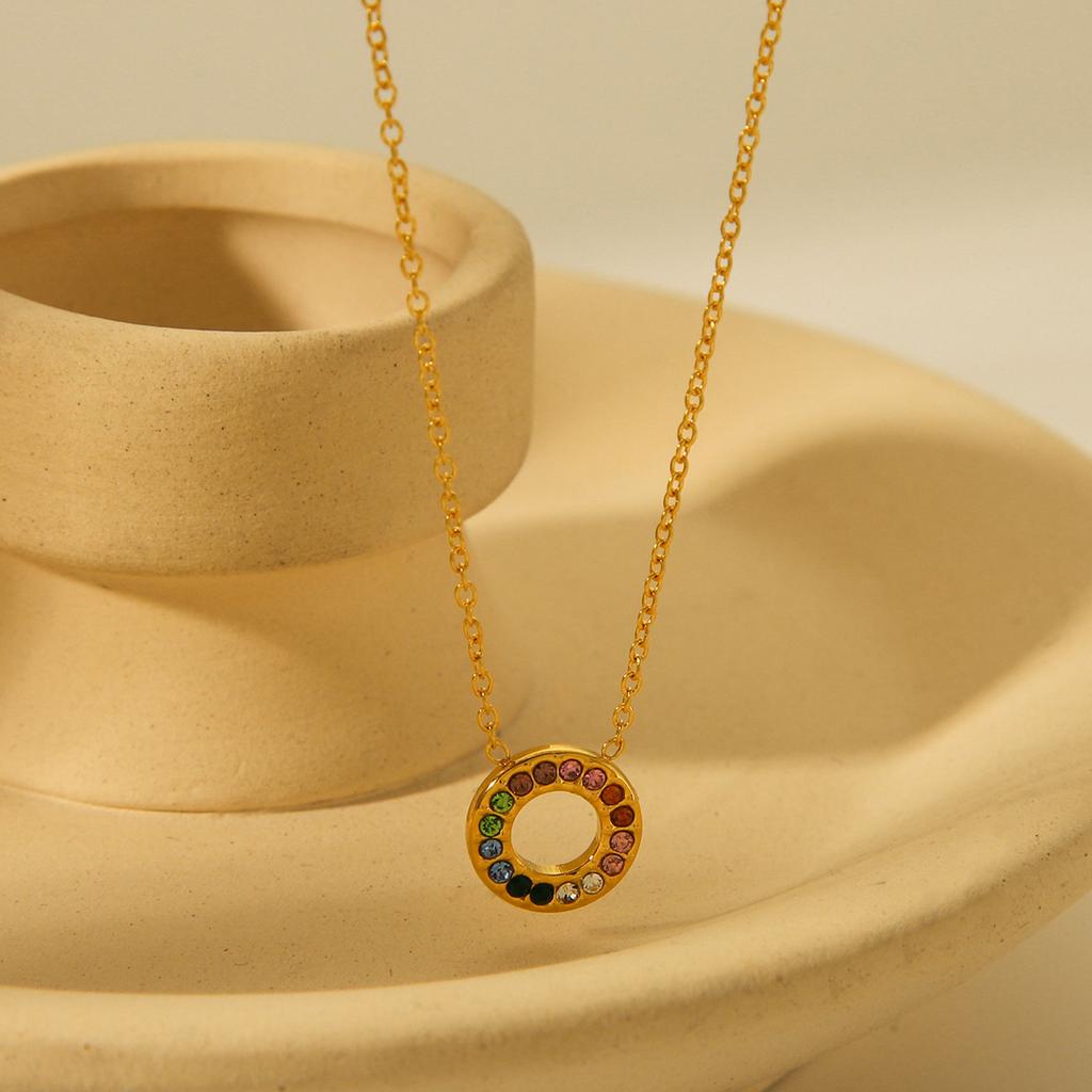 Fashion Titanium Steel Necklace with Multicolor Zircon Inlay Elegant High-End Necklace