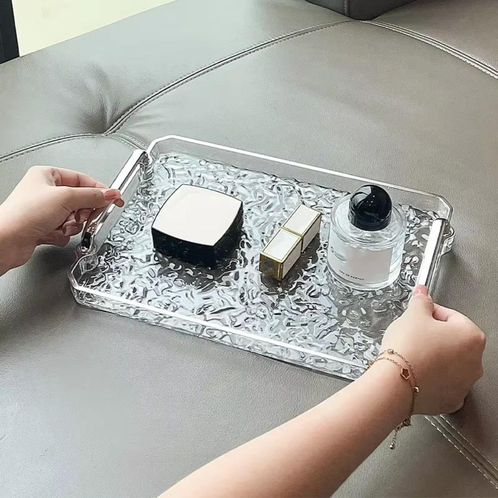 Light Luxury Tea Cup Tray Decorative Dessert Plate Clear Water Ripple Storage Tray Household
