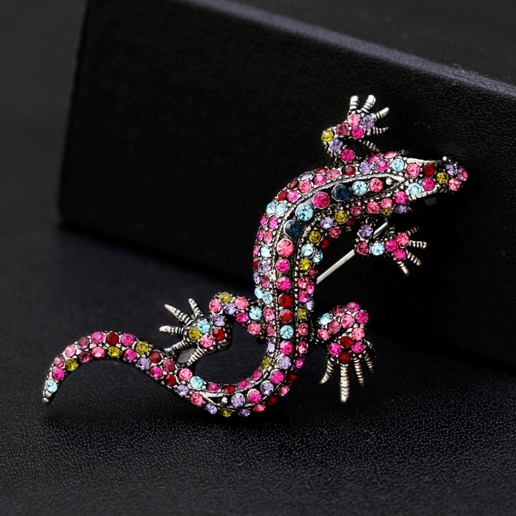 Vintage Full Rhinestone Lizard Brooches For Women Men Creative Trendy Funny Gecko Insect Animal Clothes Lapel Pins Party Jewelry