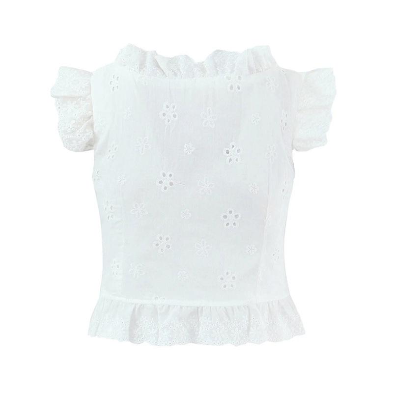 Women's Embroidered Lace Flutter Sleeve Top & Drawstring Cake Skirt Set