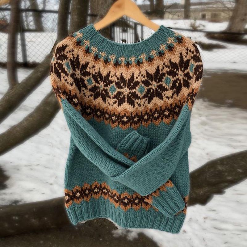 Damen Colorblock Rundhals Locker Geschnittener Mode-Pullover