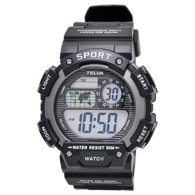 CREPHA Digital Watch TELVA Multifunctional Water Resistant Urethane Sports Watch (Klepha) (5 ATM) Stopwatch, Strap, Black, Men's TE-D282-BK