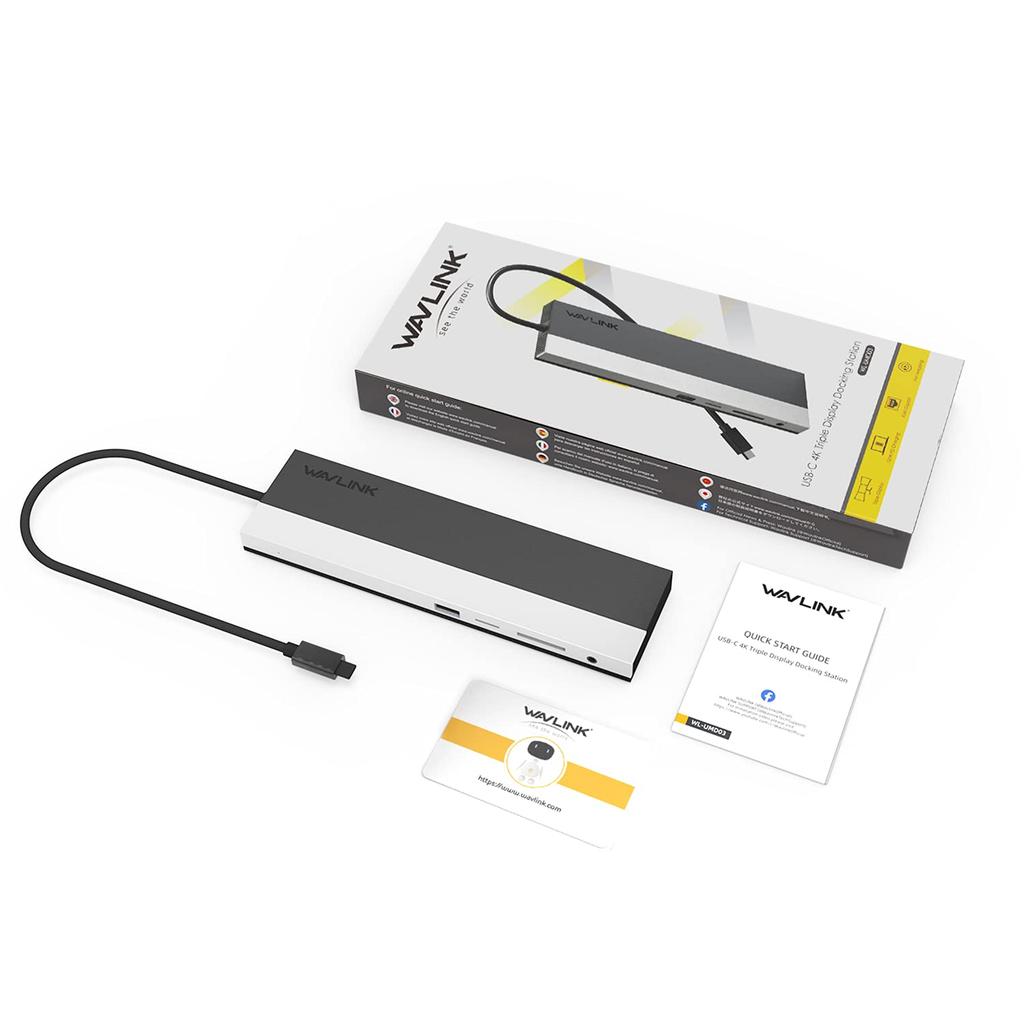 WAVLINK 4K Triple MST Dockingstation, 100 W Ausgang, 4K HDMI-Anschlusskarte, Audioausgang, Aluminium, kompatibel mit Windows Max OSX, USB-C, USB3.0/USB-C, DP/VGA