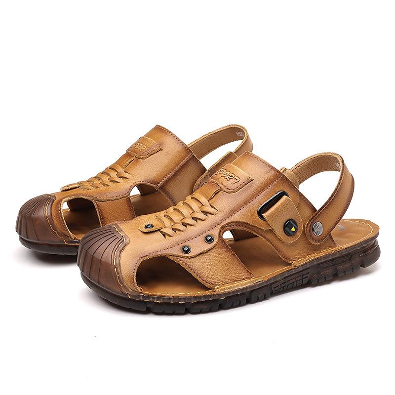 The first layer of cowhide bag head sandals, men's new genuine leather summer beach shoes, soft soles, beef tendon soles, and father's cool slippers f