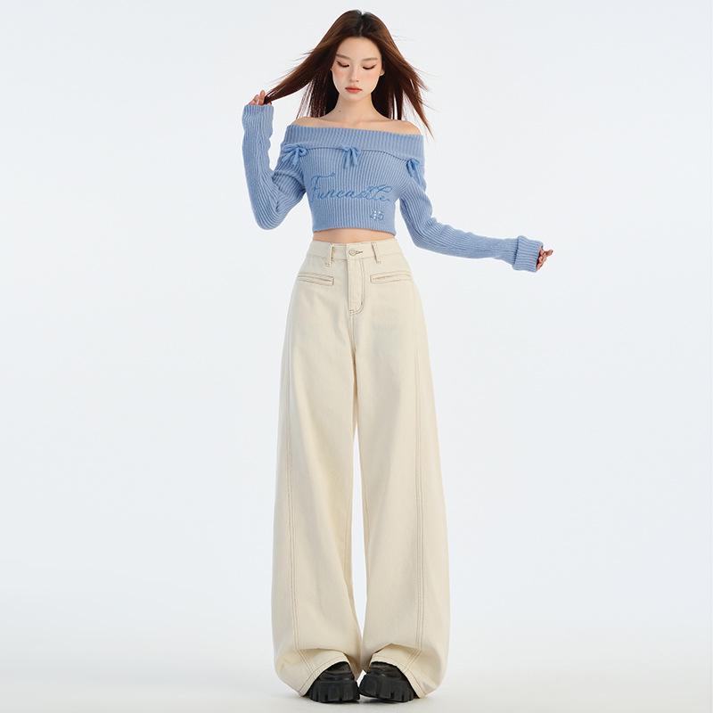 Thirteen Lines Women's High Waist Apricot Denim Wide Leg Pants