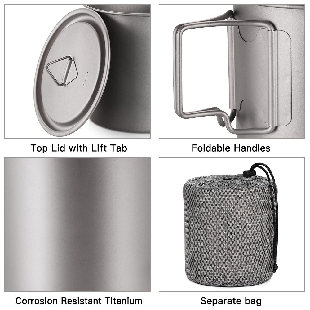 Aomiun Ultralight Titanium Cup Outdoor Portable 2PCS Cup Set 300ml 650ml Camping Picnic Water Cup
