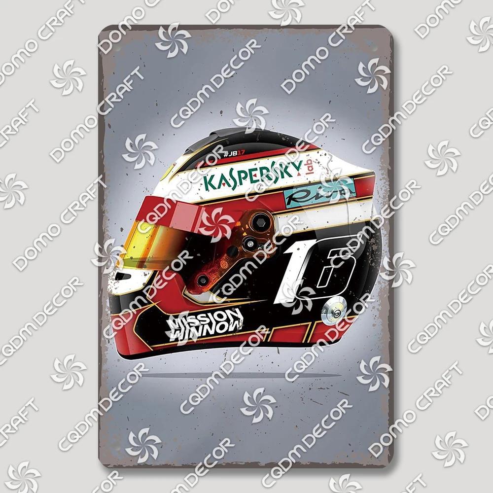 Vintage F Racer Helmet Metal Tin Sign Wall Art Decor  Sport Car Helmets Poster Plaque for Garage Racing Club Bar Pub Home