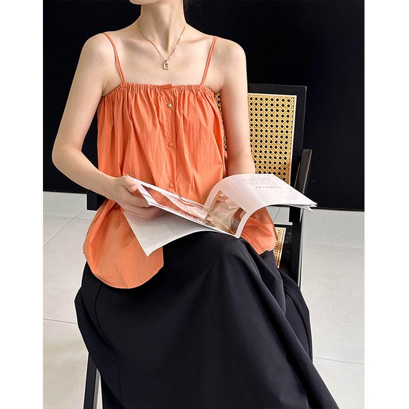 Orange Zhi 2024 Summer Fashionable Loose Solid Color Girly Camisole Tank Top 1602