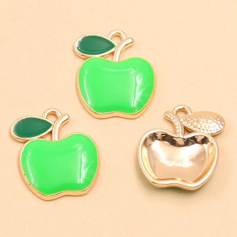 3-Color Alloy Apple Pendant Charms: 20x23mm, KC Gold, Drip Oil Finish for DIY Jewelry & Accessories