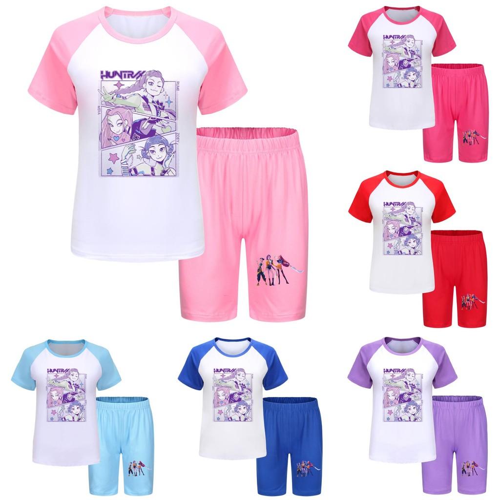 Kpop Demon Hunters Children Summer Sports Set With Cotton Tee And Shorts For Kids