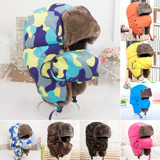 Fashion Men Women Winter Warm Trapper Ear Flap Ushanka Hat with Wind Proof Mask
