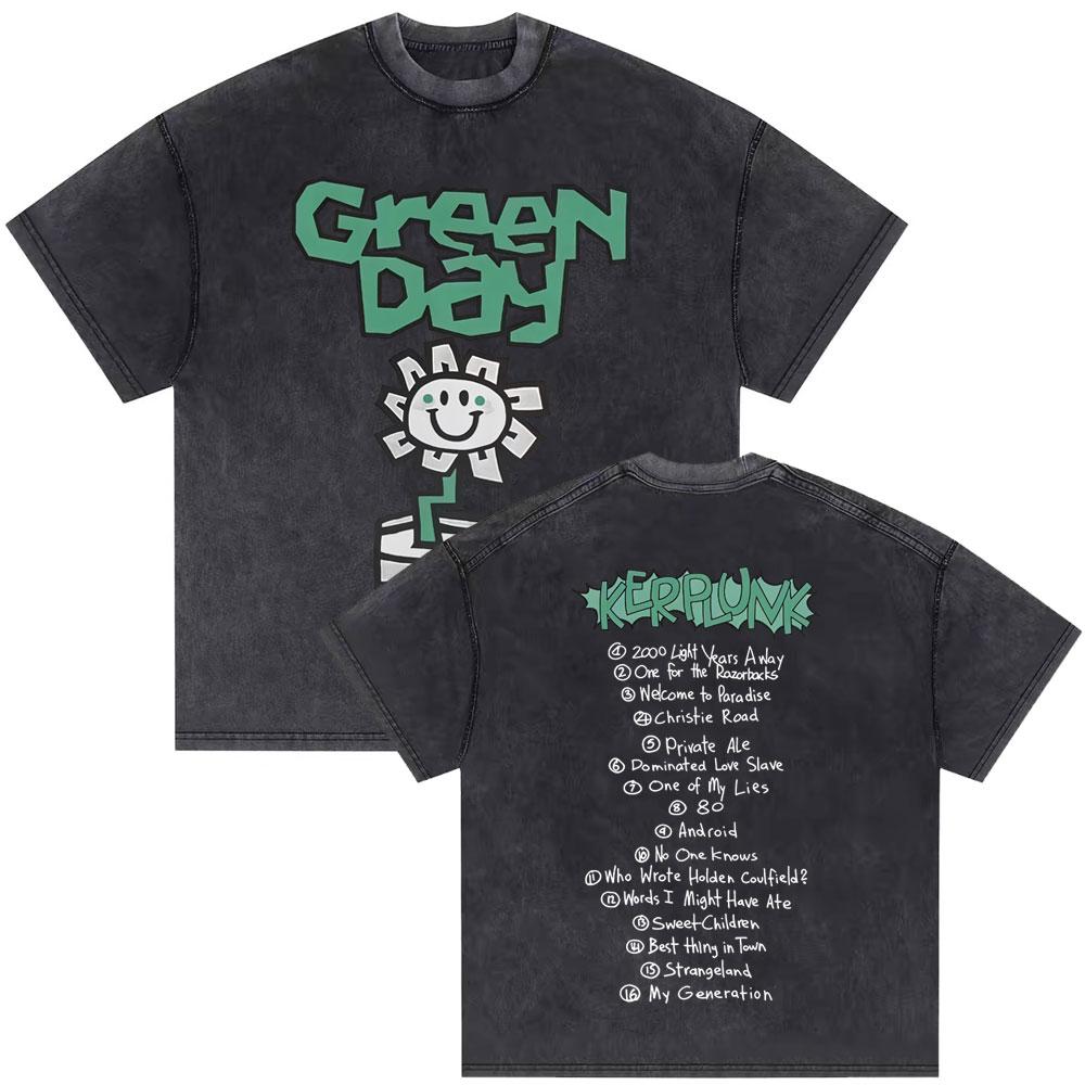 Washed Vintage Punk Band Green Day Dookie Graphic Tshirts Men Classic Gothic Rock T Shirts Male Oversized Tshirt Man Streetwear