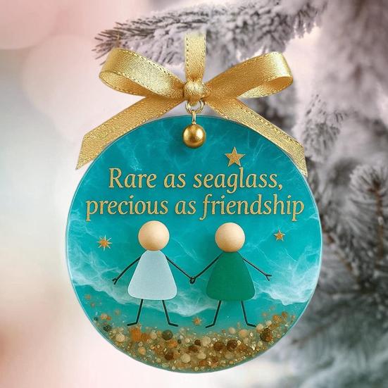 Yousheng Handmade Sea Glass Art Friendship Ornament Timeless Friendship Keepsake for Best Friends Sea Glass Art Hanging Decoration for Christmas Tree
