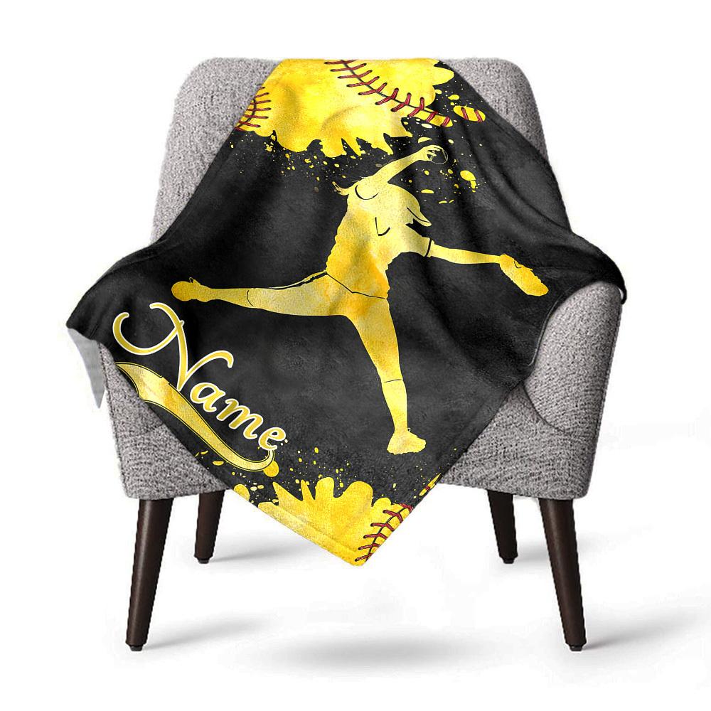 Softball Player Throwing Ball Personalized Home Customize Your Name Blankets Comfortable Soft Lightweight Allseason Multipurpose Blanket For Picnic