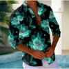 Men's Flower Printed Long Sleeve Shirts Casual Cardigan New Button Holiday Fashion Shirts
