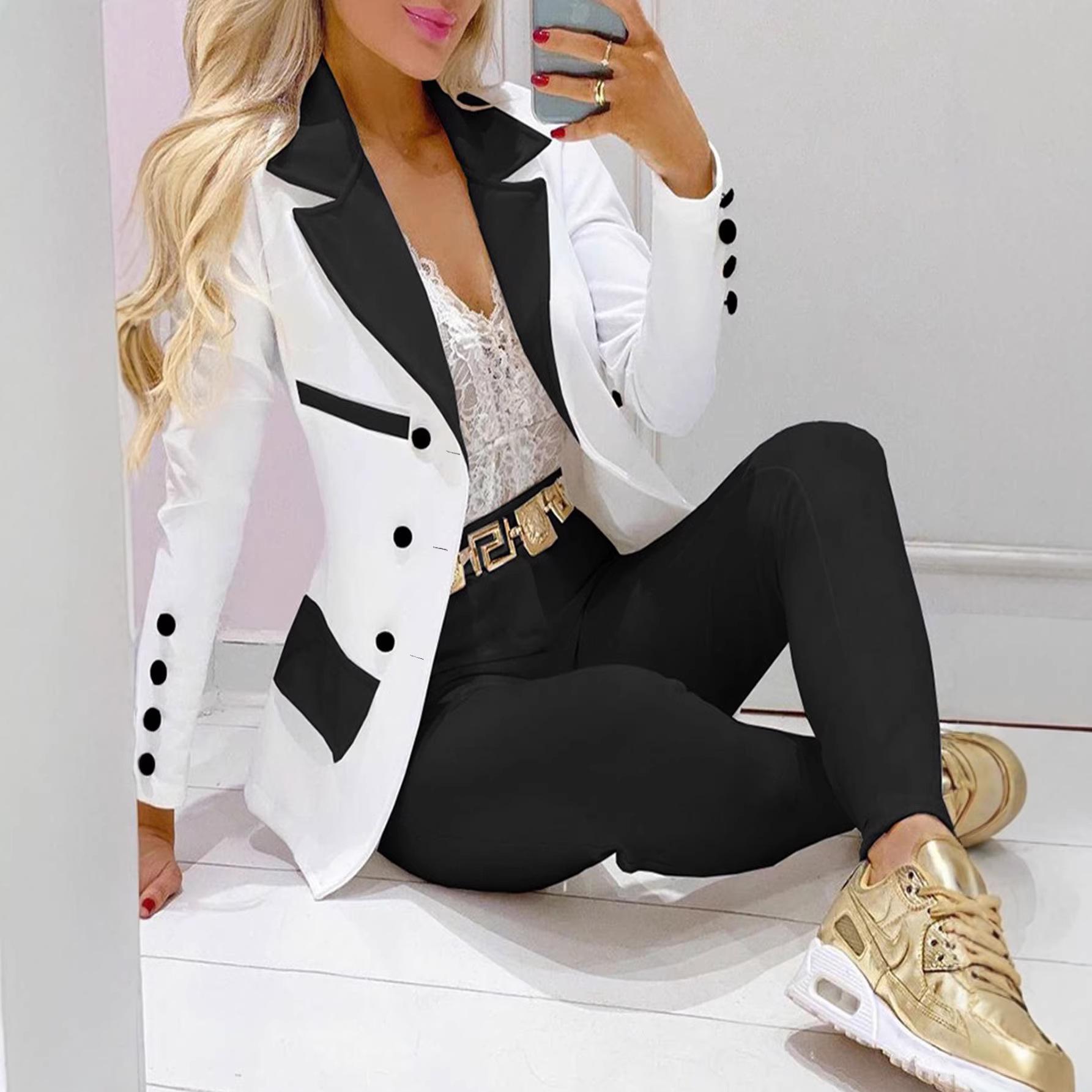 Elegant Black & White Women s Slim Fit Suit | Long-Sleeved Jacket HZ024 XXL белый