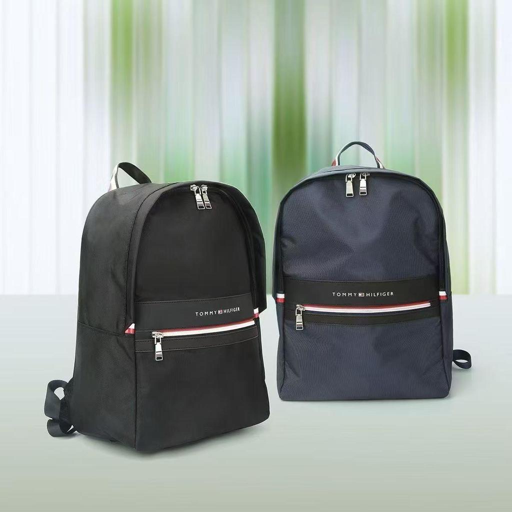 Slim Color Block Canvas Backpack - Unisex, Large Capacity, Lightweight, Casual & Business Use