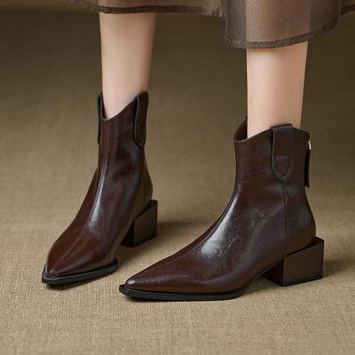 Short Boots 2025 New Square Head Anti-kick Temperament Simple and Versatile Feet Thin Thick Heel Women's Boots