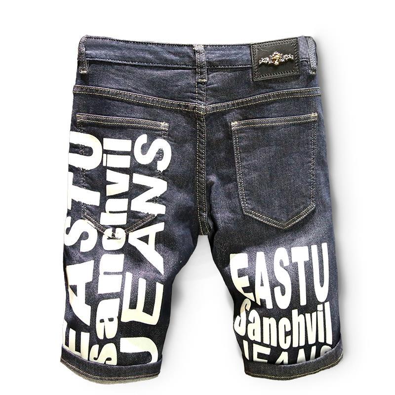

Летние корейские роскошные модные узкие джинсы с буквенным принтом, классические ковбойские мужские повседневные синие уличные классические шорты бойфренда 30