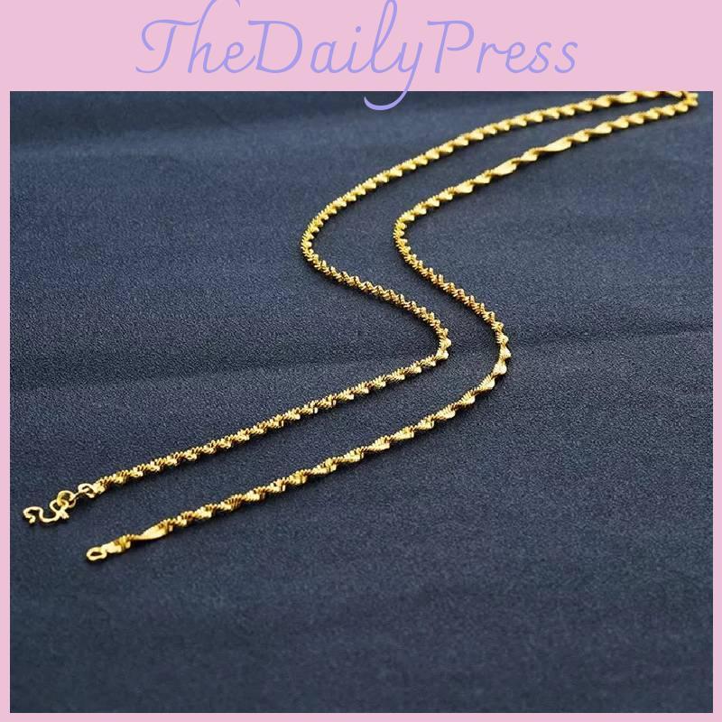 Elegant 2mm Small Wave Chain Necklace In Luxurious 24k Gold Plated Brass Perfect For Fashionable Women