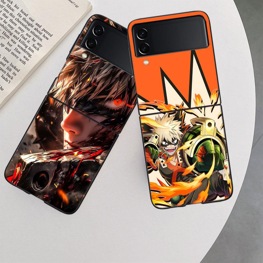 My Hero Bakugou Katsuki Phone Case For Samsung Z Flip 7 6 5G Galaxy Z Flip 5 4 3 Black Hard Cell Cover Luxury PC Shell Coque