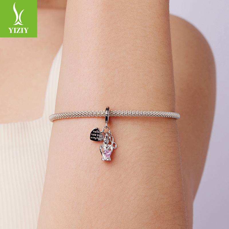 Pink Love Guardian Angel Pendant Accessories Romantic Love S925 Sterling Silver Bracelet Beaded