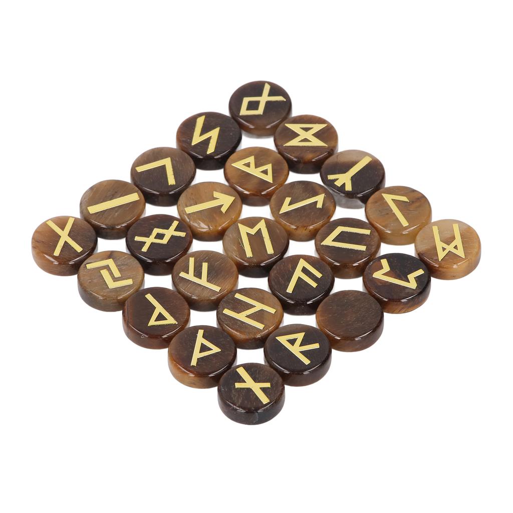 25 Pieces Round Rune Stones Engraved Symbol Stone Set for Yoga Meditation and Holiday Present