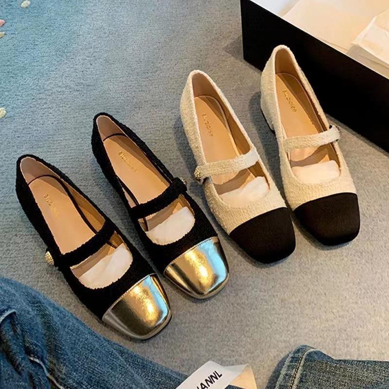 Spring French Color Block Mary Jane Shoes - Plus Size, Mid-Heel, Round Toe