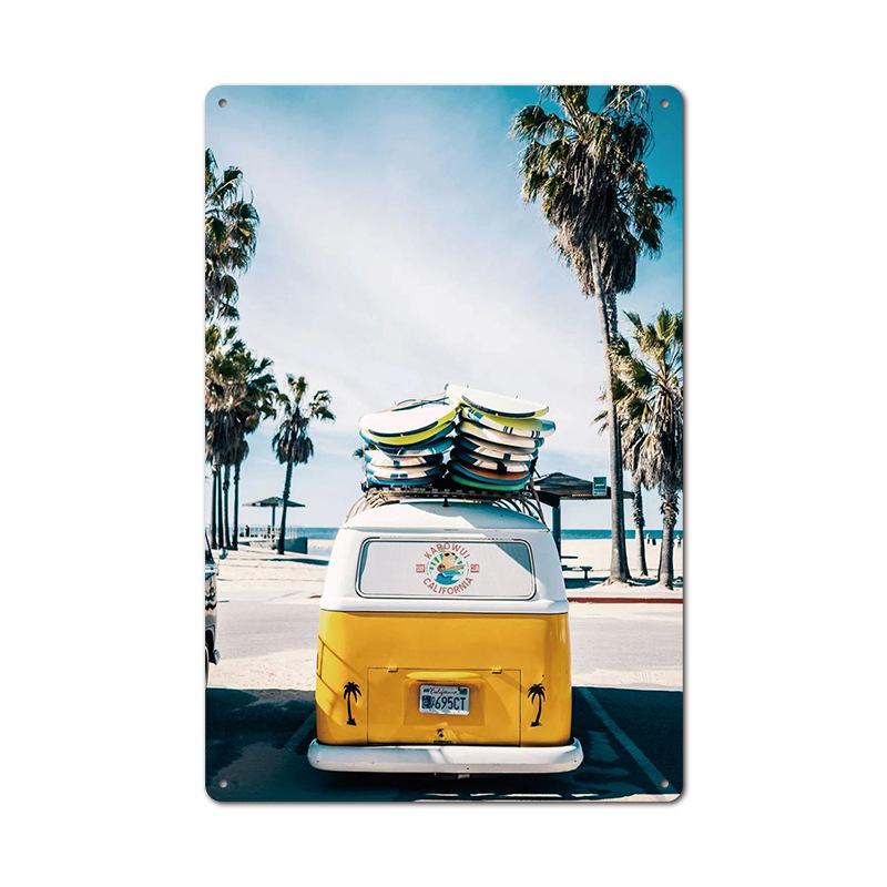 Vintage Tin Art: Summer Beach Scene - Ideal for American Bar Backdrops and Home Decor Wall Murals