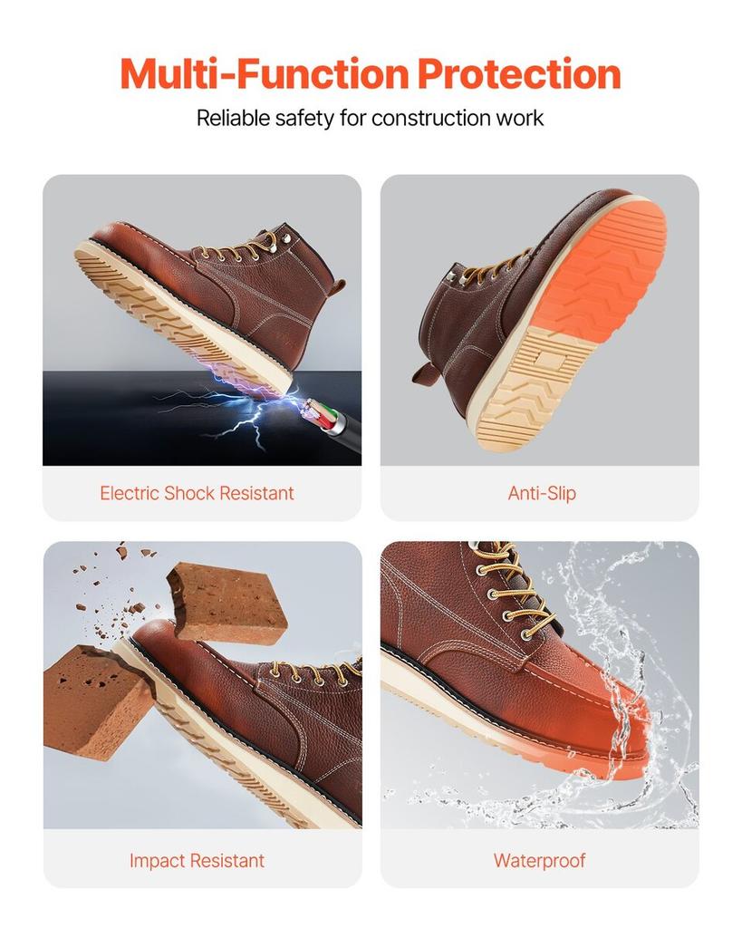 Steel Toe Work Boots UK Size 8.5 Waterproof Moc Toe for Men Slip-Resistant