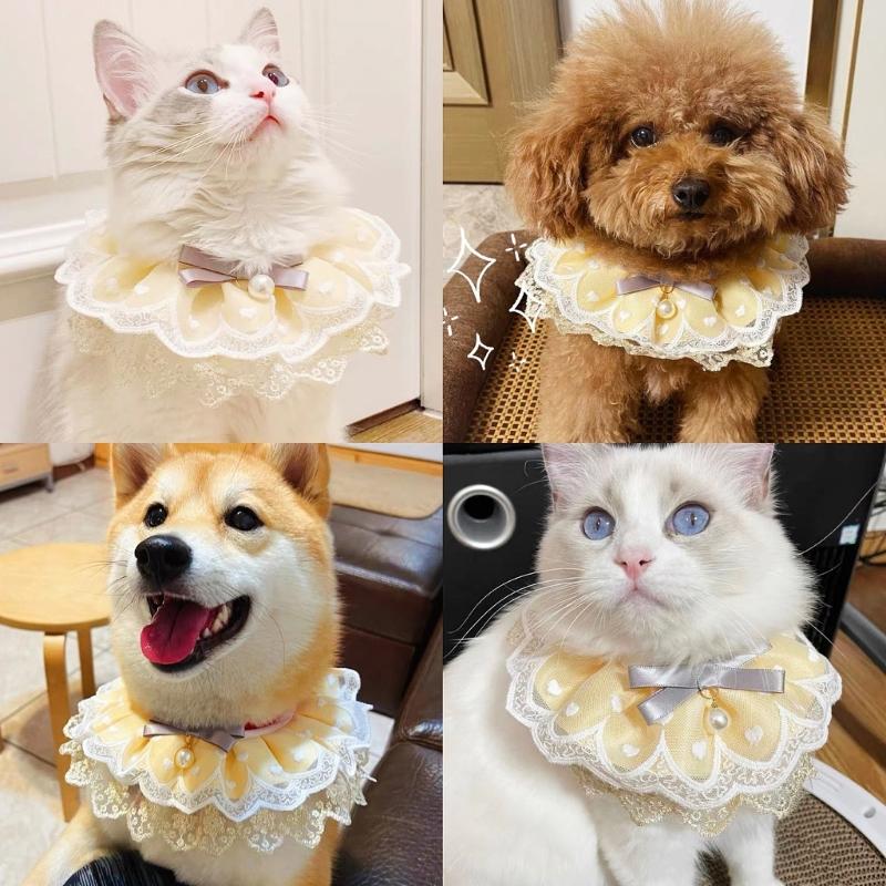 Cats Wedding Costume Princess Wedding Dress Bandana Collar with Delicate Lace Trim Ribbon Bowknot for Cats Only