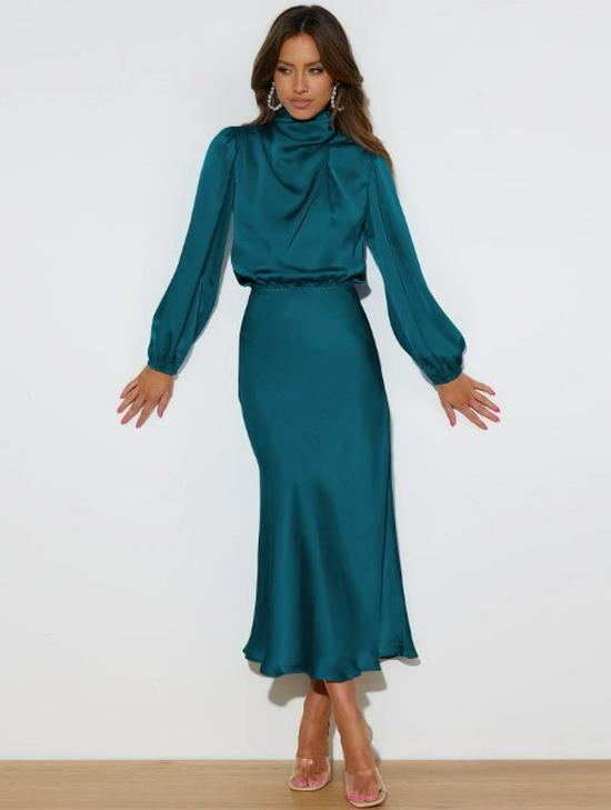 Elegantes Satin Langarm Abendkleid für Damen - Sommer 2023 Kollektion