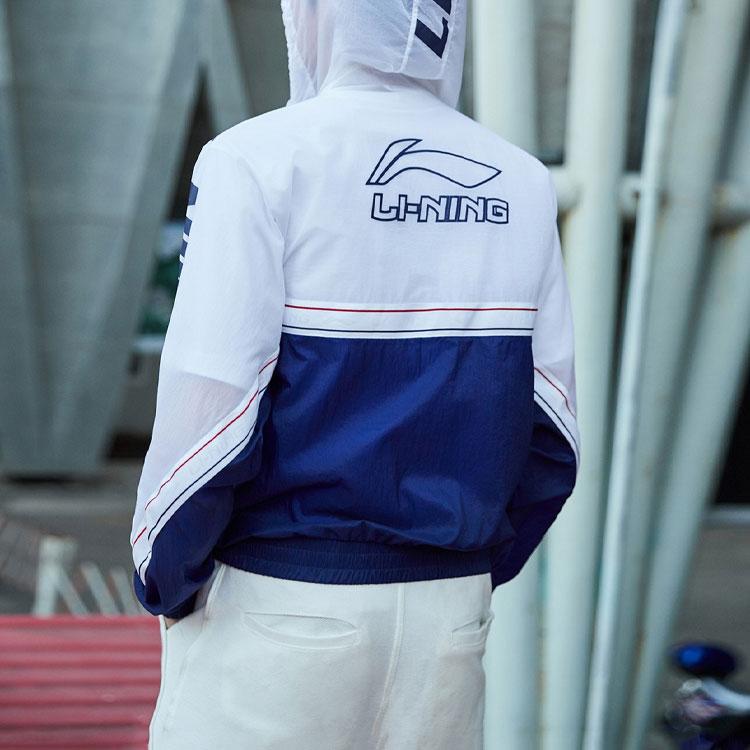 Li-Ning Big Logo Color Block Letter Print Sports Windbreaker Jacket Unisex Jacket Blue AFDP125-4