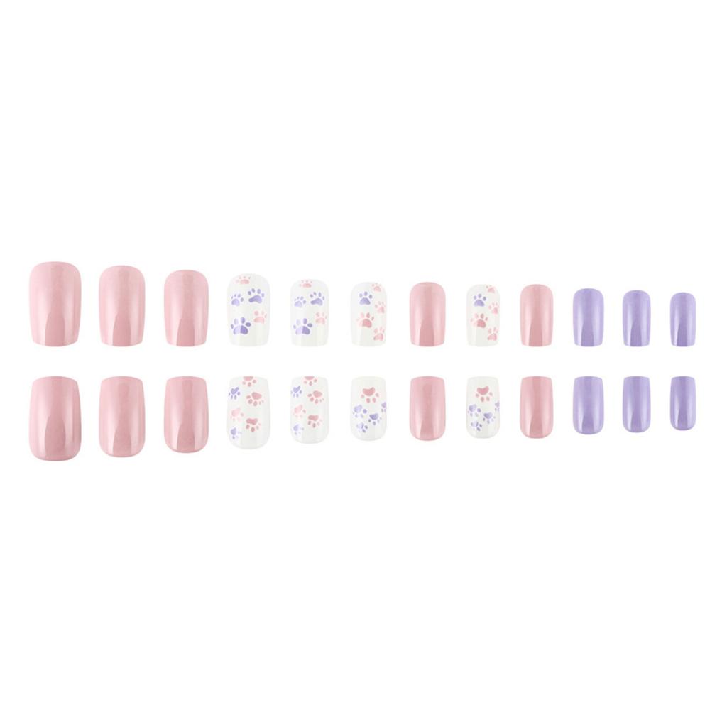 Square Press On Nail French Tip Fake Nails Glues On Nail Cat Paws Designs Artificial Nails Acrylic Nail Stick On Nails