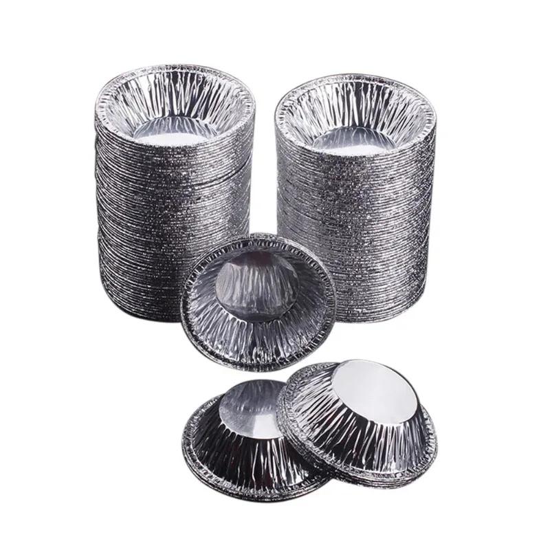 100PCS Baking Aluminum Foil Egg Tart Tray Disposable Circular Pastry Mold for Parties Restaurant Kitchen Baking Molds
