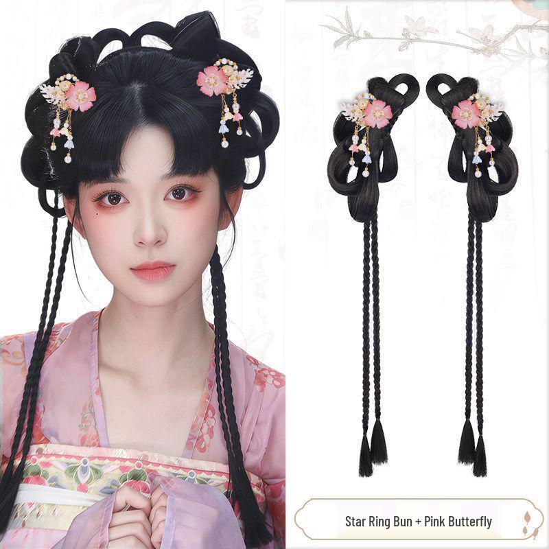 Ancient Style Hanfu Wig Bun with Full Hair Strand Updo Hairstyle Headwear Set
