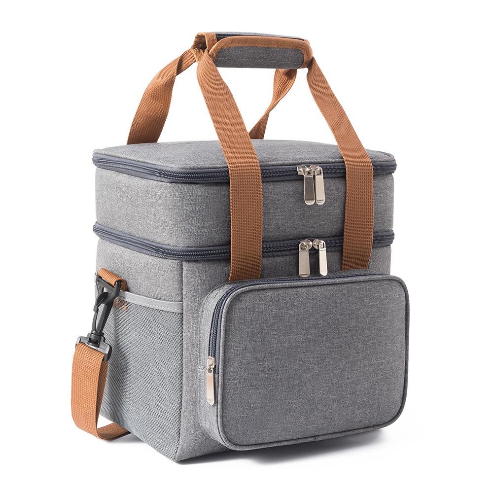 

Double Layer Crossbody Lunch Bags Large Capacity Cooler Thermal Insulation Picnic Food Beverage Bag Outdoor Ice Bag Travel Bag серый