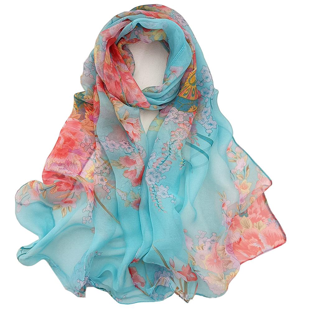 New Fashion Flower Chiffon Silky Georgette Scarf For Women Printing Long Soft Wrap Shawl Beach Kerchief Scarves Foulard Hijabs