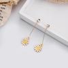 Korean Daisy Long Earrings: Simple, Elegant Flower Design with Diamonds.