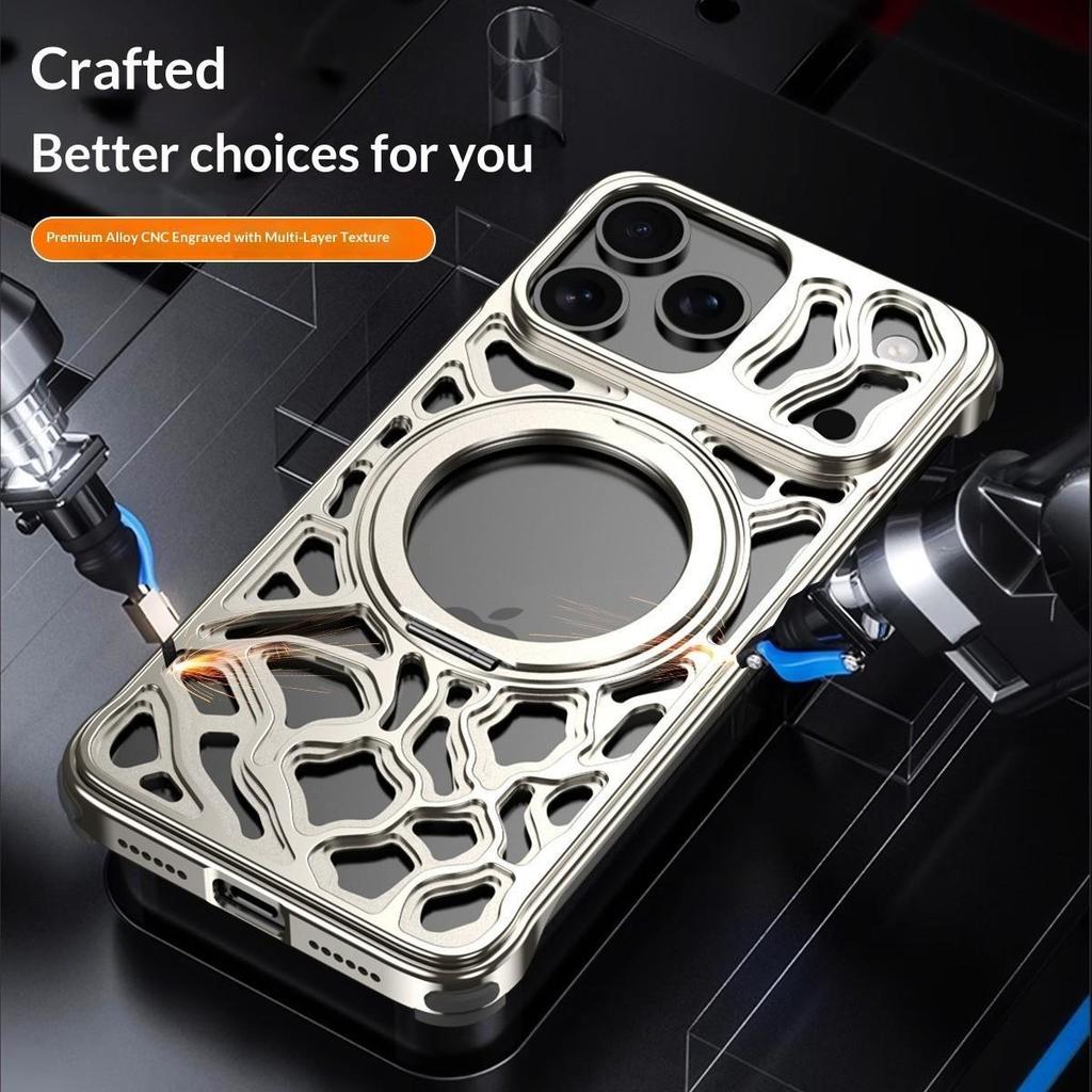 For IPhone 16 17 Pro Max 360° Rotating Stand, Gaming Cooling Magnetic Car Mount Borderless Cool Design Aluminum Shell.