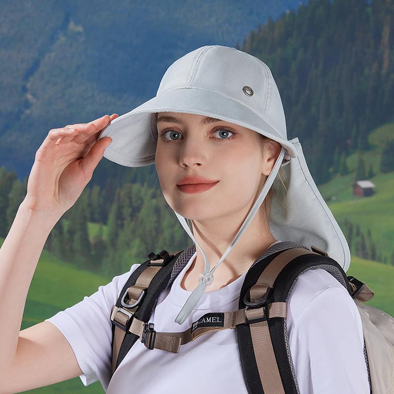 Spring and Summer Outdoor Sunscreen Hat Can Hang Mask Hat Women's Big Brim Shawl Bucket Hat Versatile Fashion Sun Hat