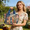 Quilted Tote Bag Book Floral Design Purse Vintage Shoulder Bag for Women for Teacher Students School College Work Travel Gym