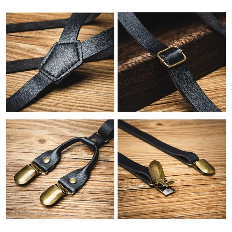 Old Fashion PU Suspenders Belt With 4 Strong Metal Clasp and Y Shape Design For Men Women And Teens Formal Occasion
